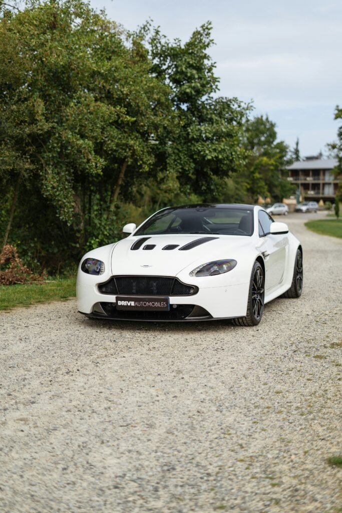 A white Aston Martin V12 Vantage S