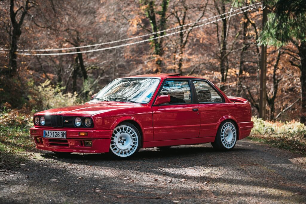 A red BMW m3 e30