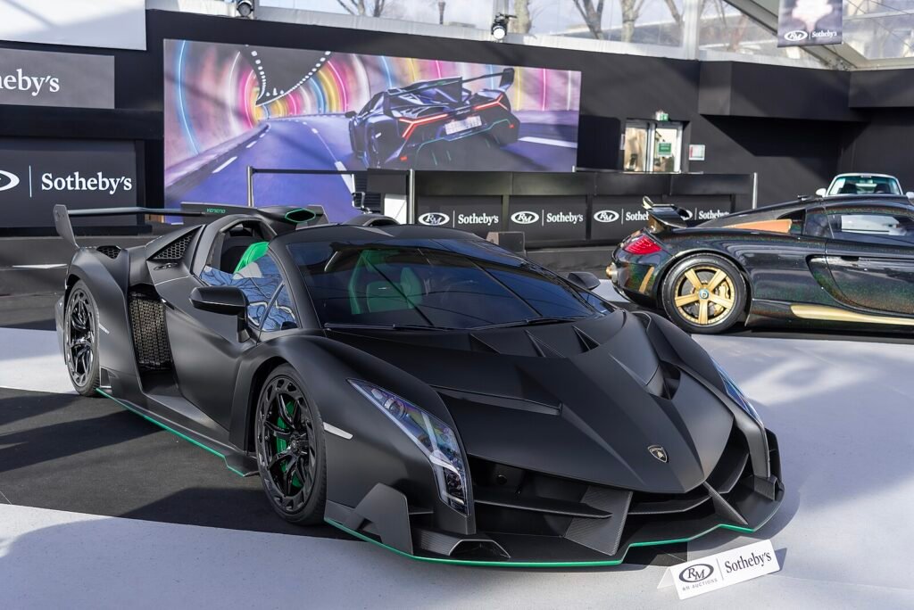Black and green Lamborghini Veneno Roadster