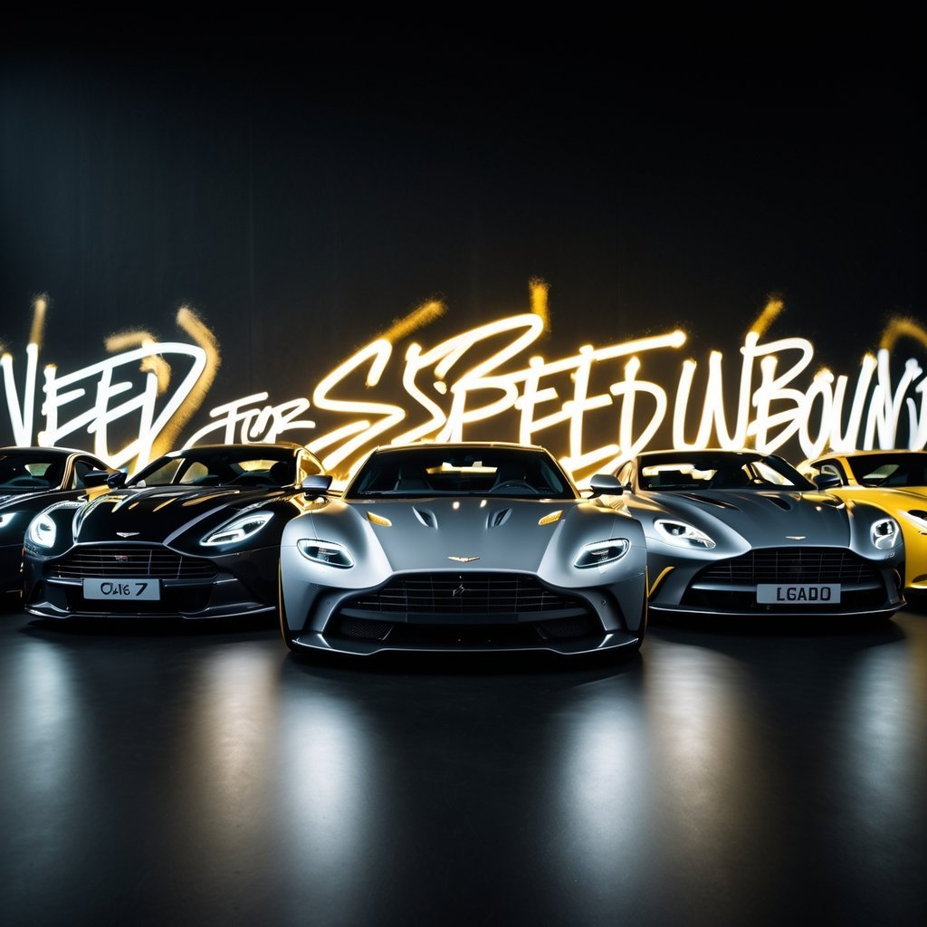 Aston Martin classic cars with a black and gold background