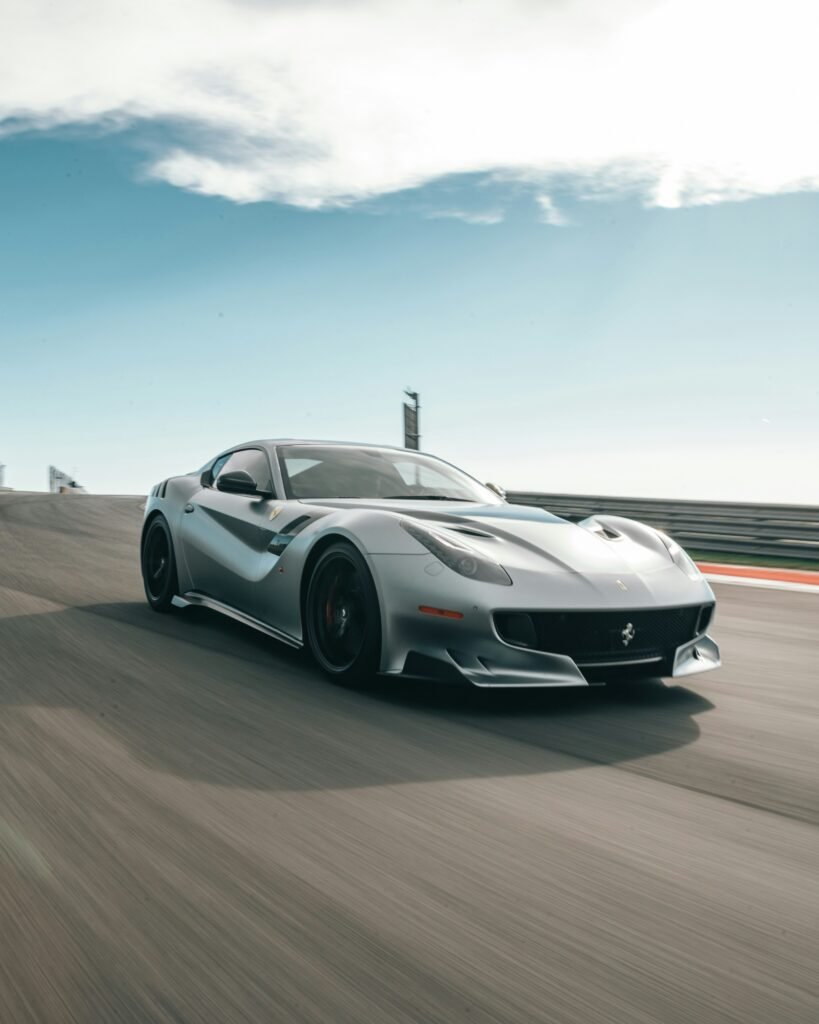 A sliver Ferrari F12 TDF