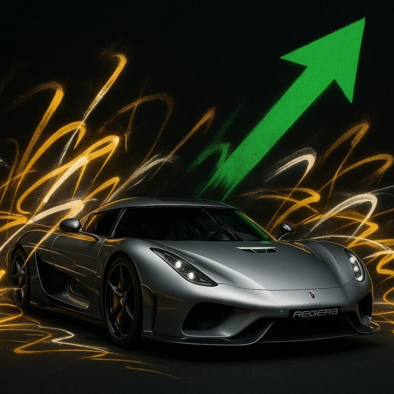 A regera with green arrow behind it