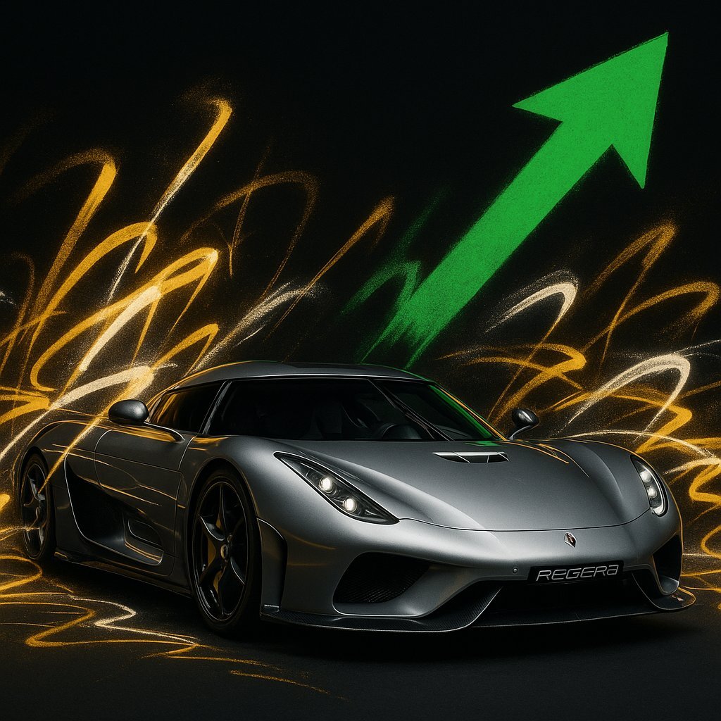A regera with green arrow behind it