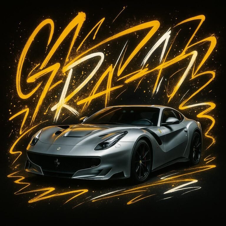 A Ferrari F12 TDF surrounded by graffiti