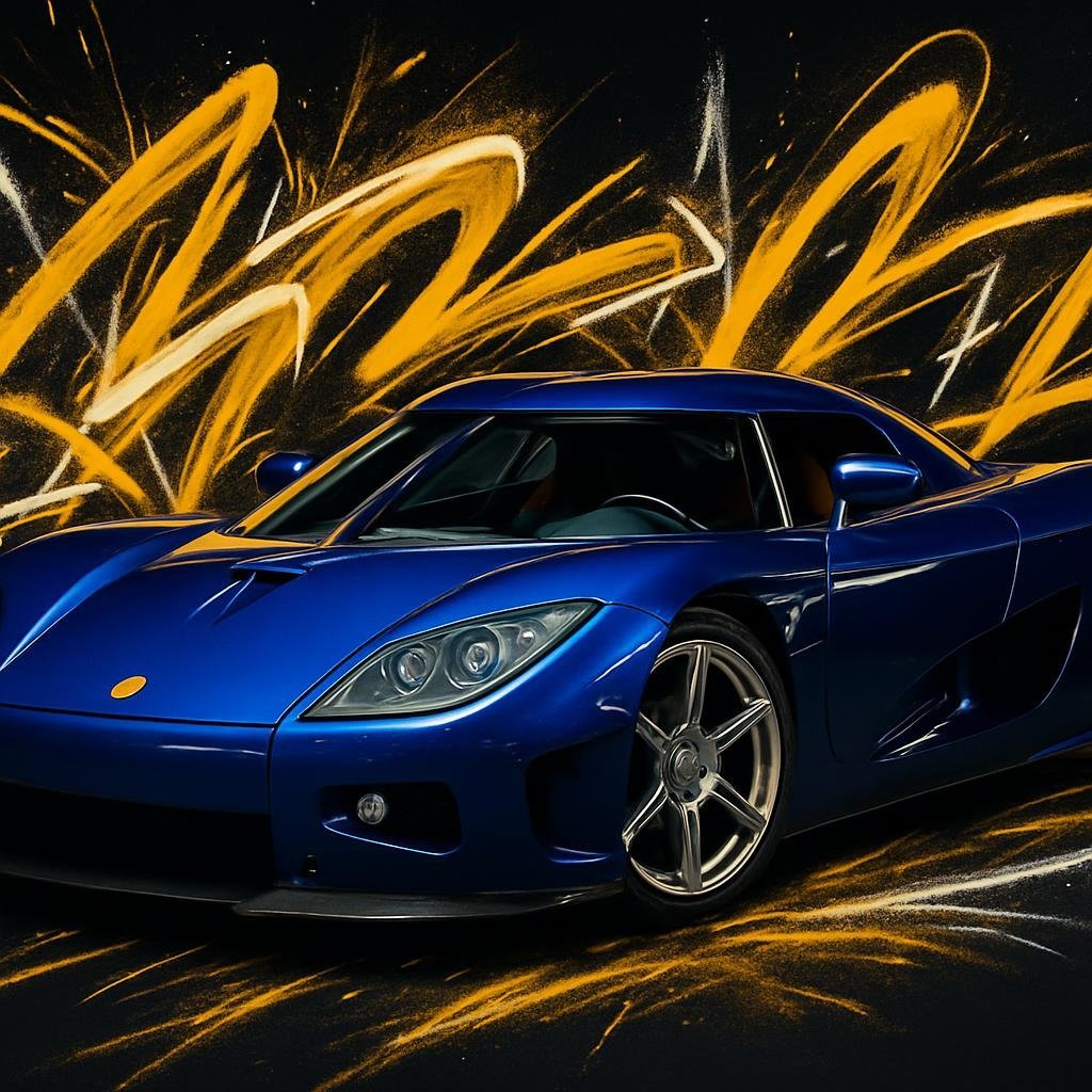 Blue Koenigsegg CCX with graffiti