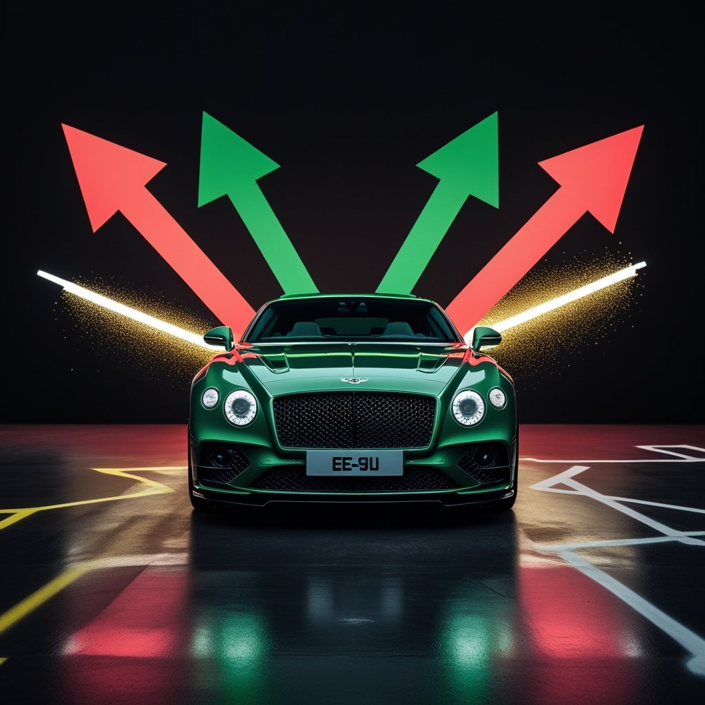 A car with arrows behind it