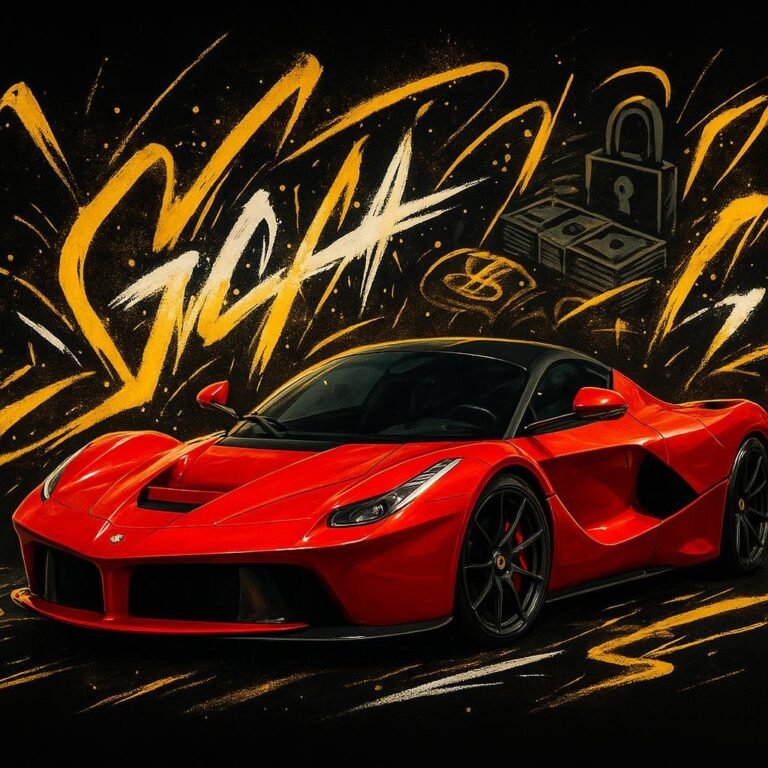 A red laferrari srrounded by grafitti