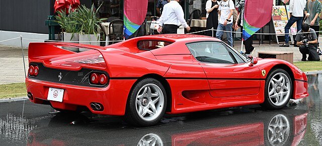 A red ferrari f50 rear view 