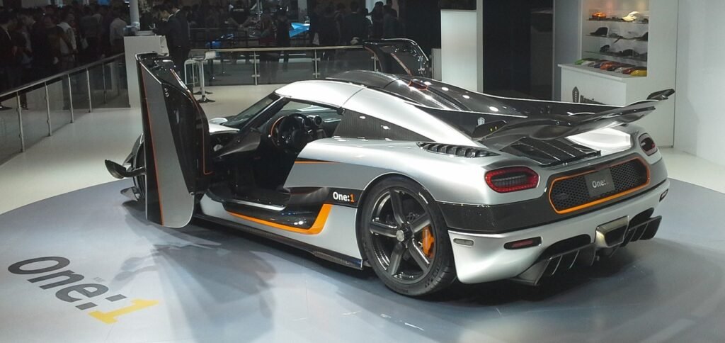 A Silver Koenigsegg one back view