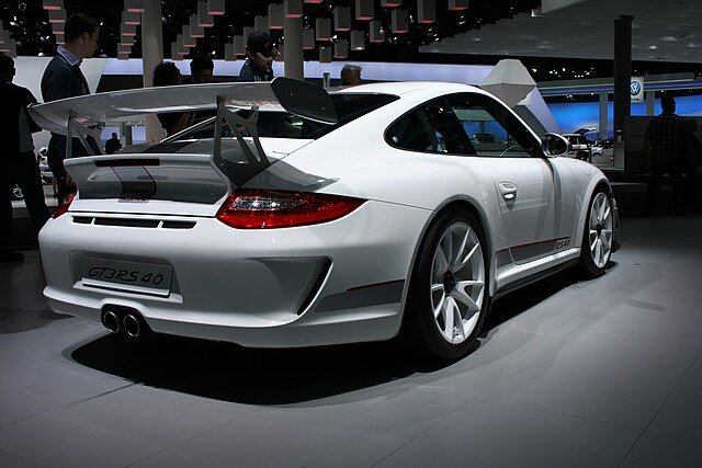 A white  Porsche 911 GT3 RS 4.0 (997) back 