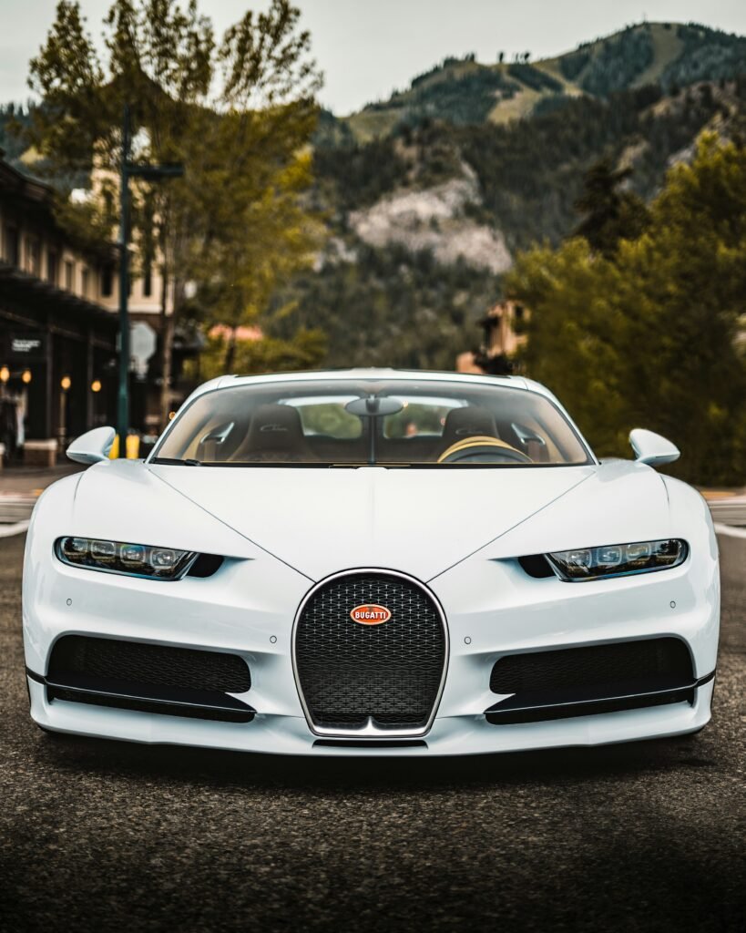 A white buggati chiron 