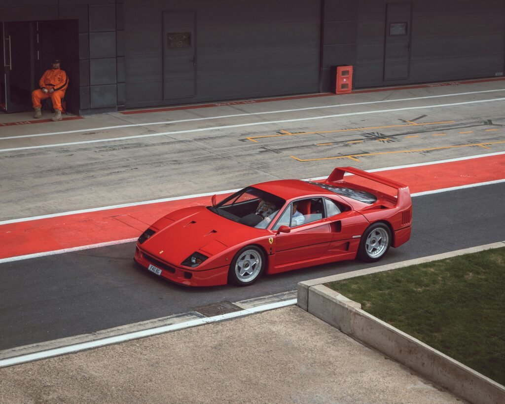 A red Ferrari F40 on the track
