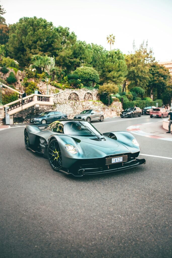 An Aston Martin Valkyrie on the road front