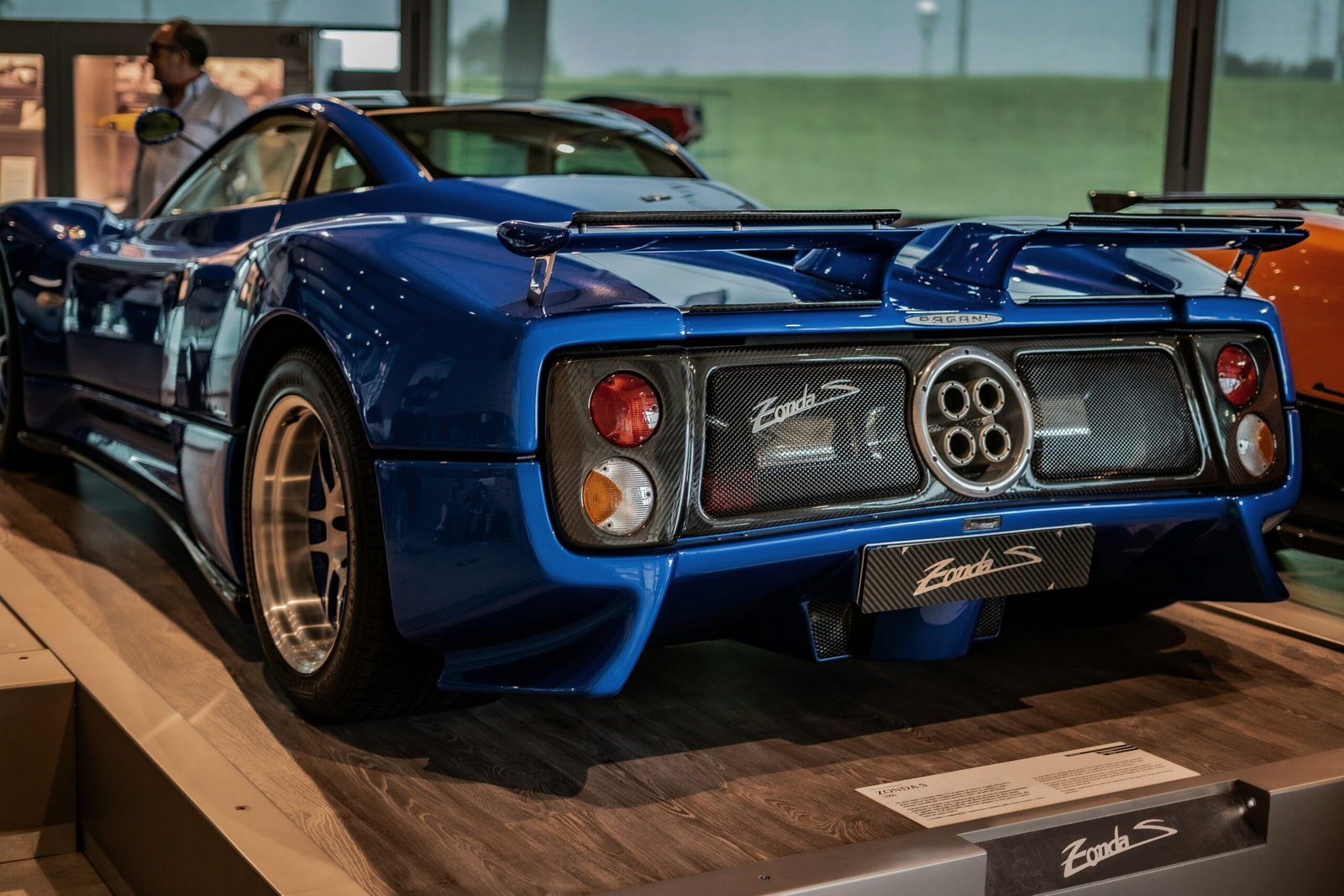 blue pagani zonda rear view 