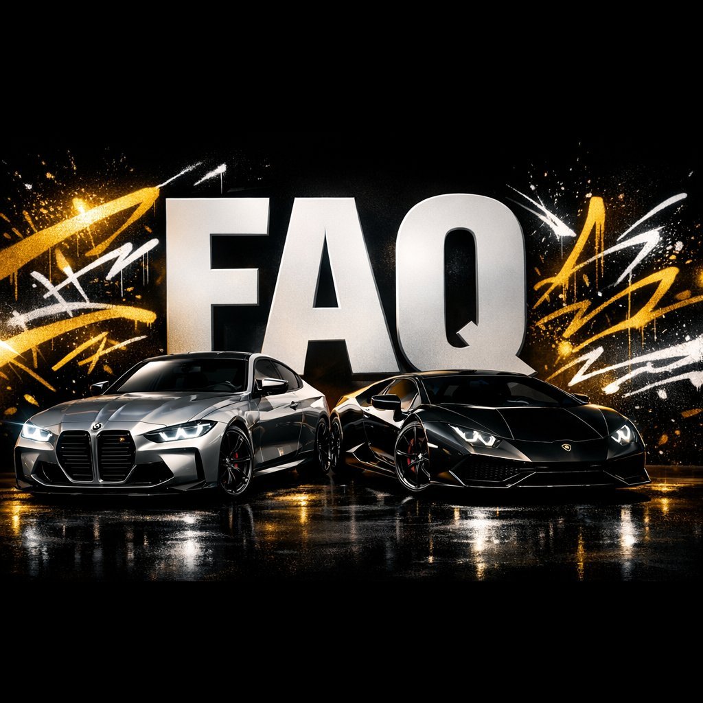 FAQ word with cars infront of it