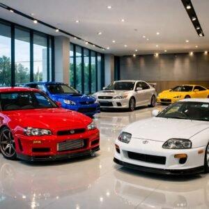 JDM cars in a showroom